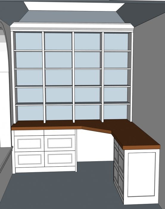 Custom Woodworking - 3D design image of office with black walnut desktop
